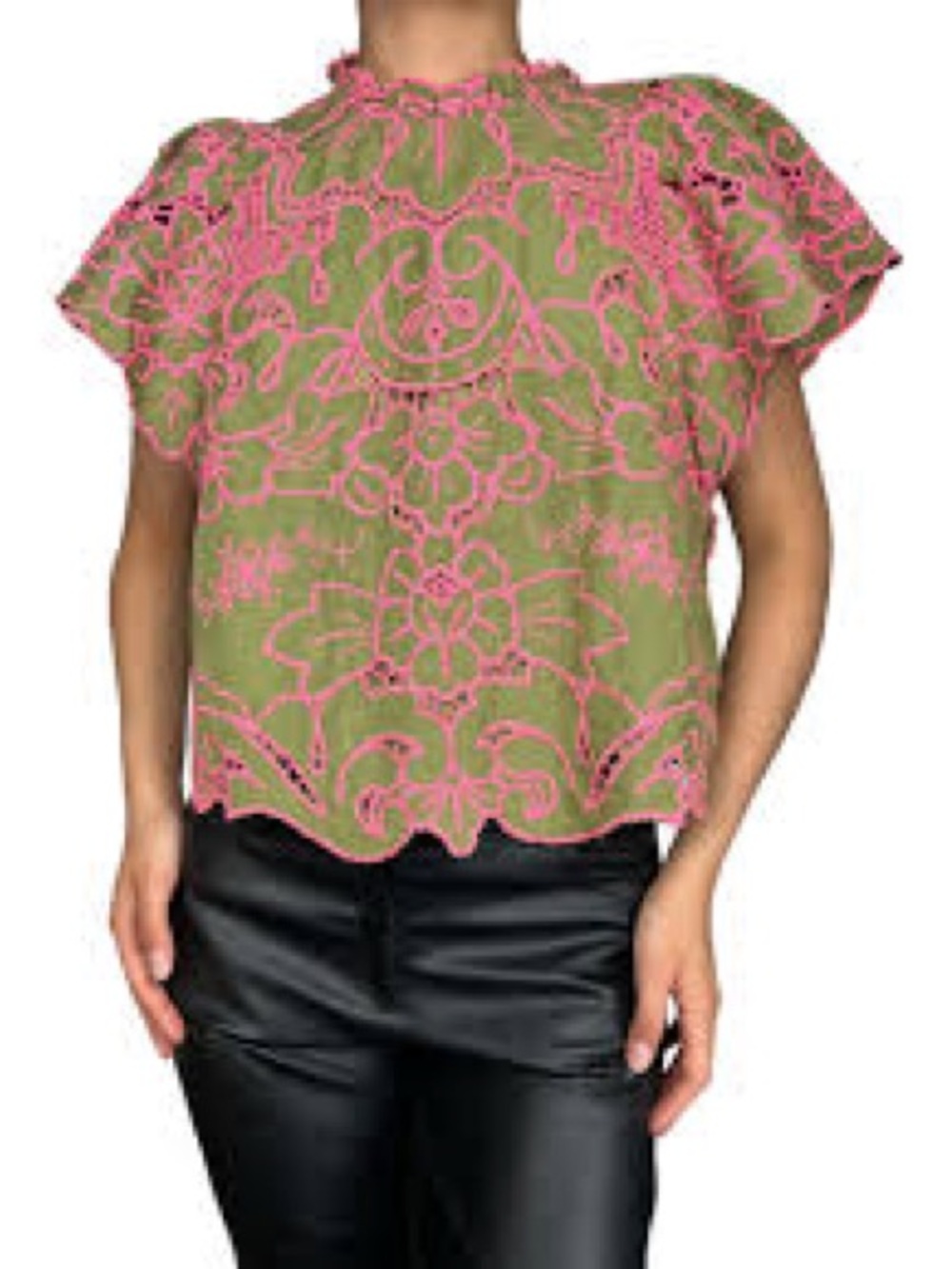 Anthropologie ‘The Lainie’ High Neck Lace Cutwork Blouse Size Small